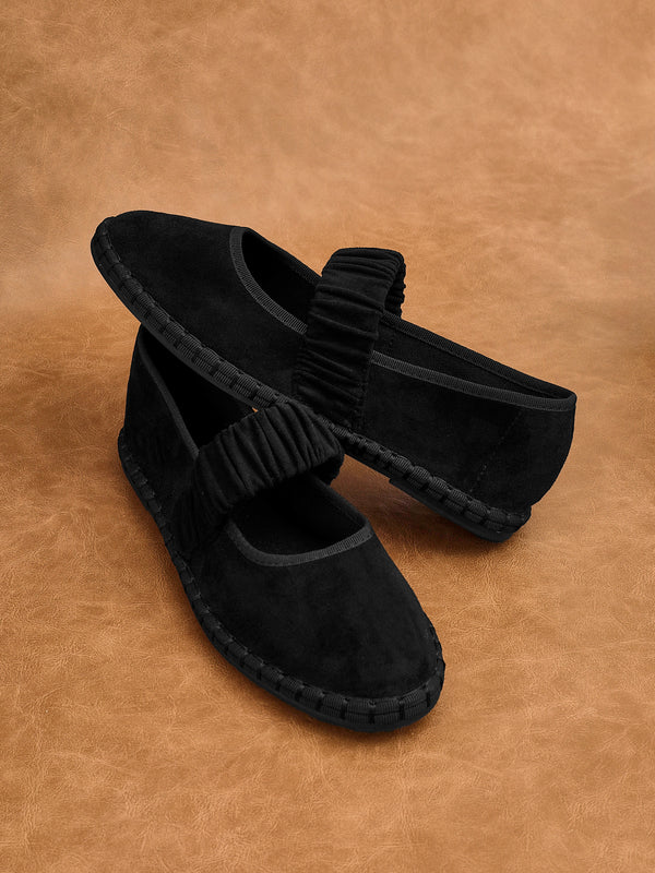 linzi Black Faux Suede Mary Jane With Ruched Detail