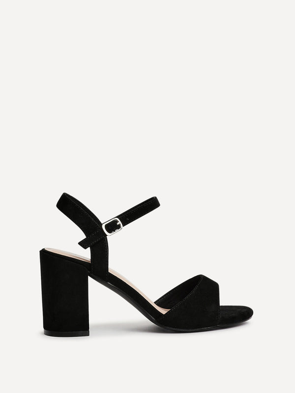 Linzi Black Faux Suede Open Back Barely There Block Heel