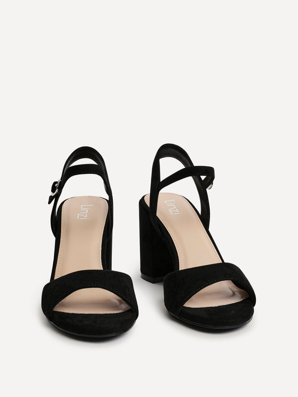 Linzi Black Faux Suede Open Back Barely There Block Heel