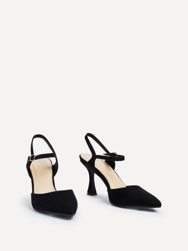 Linzi Black Faux Suede Open Back Stiletto Court Heel