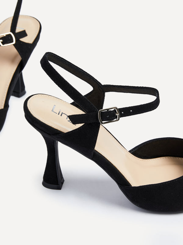 Linzi Black Faux Suede Open Back Stiletto Court Heel