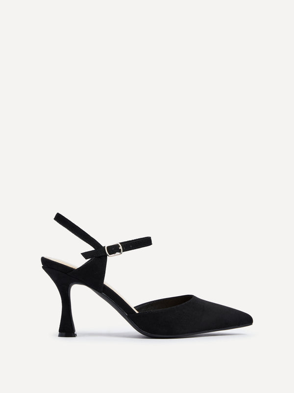 linzi Black Faux Suede Open Back Stiletto Court Heel