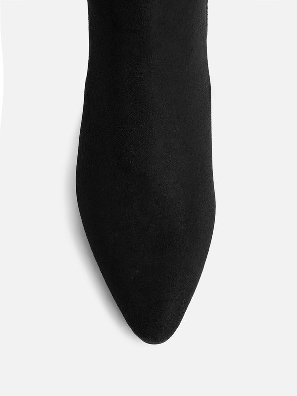 Linzi Black Faux Suede Over The Knee Block Heeled Boot