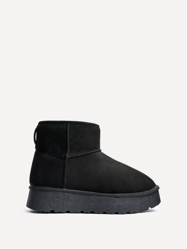 Linzi Black Faux Suede Platform Ankle Boot With Inside Zip