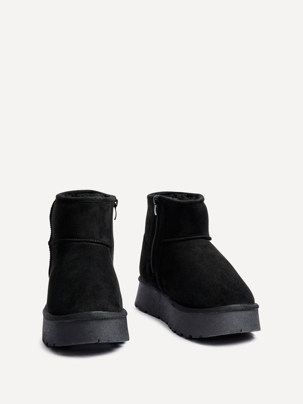 Linzi Black Faux Suede Platform Ankle Boot With Inside Zip