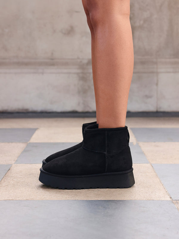 linzi Black Faux Suede Platform Ankle Boot With Inside Zip