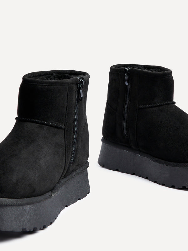Linzi Black Faux Suede Platform Ankle Boot With Inside Zip