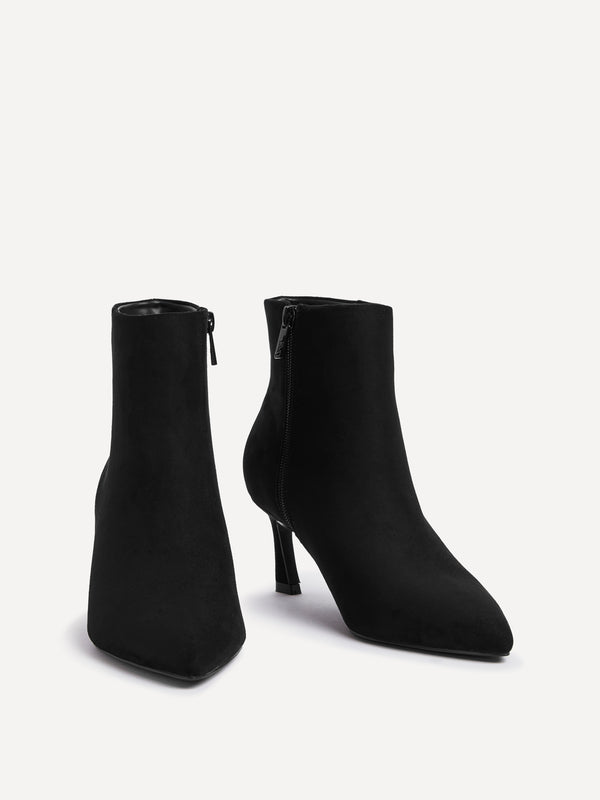 Linzi Black Faux Suede Pointed Toe Stiletto Ankle Boot
