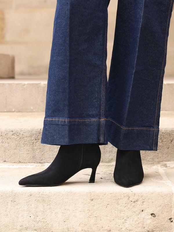 linzi Black Faux Suede Pointed Toe Stiletto Ankle Boot