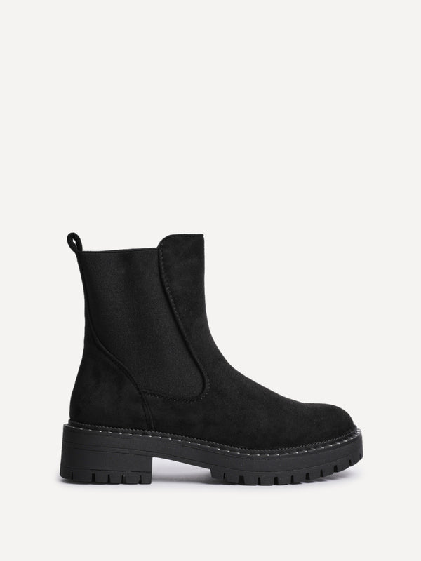 Linzi Black Faux Suede Silver Stud Detail Sole Chelsea Boot