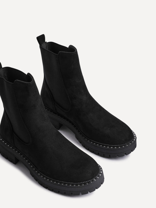 Linzi Black Faux Suede Silver Stud Detail Sole Chelsea Boot