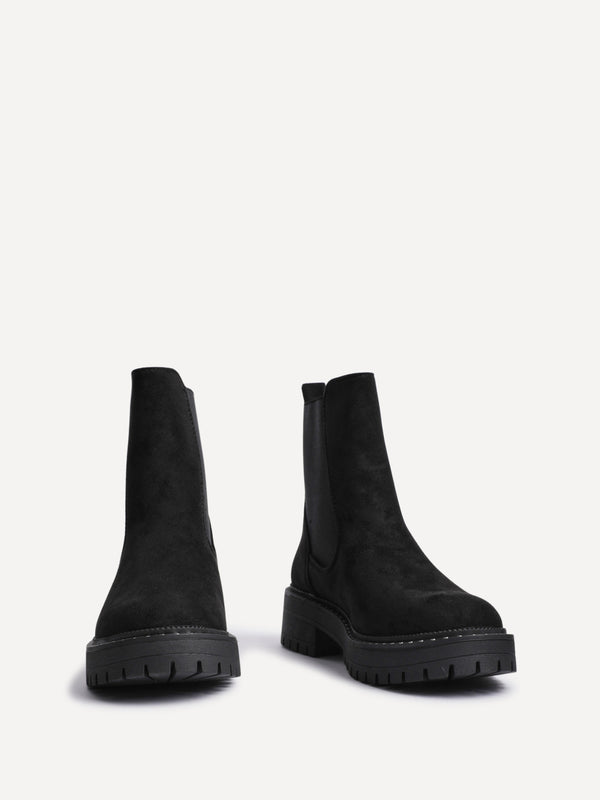 Linzi Black Faux Suede Silver Stud Detail Sole Chelsea Boot