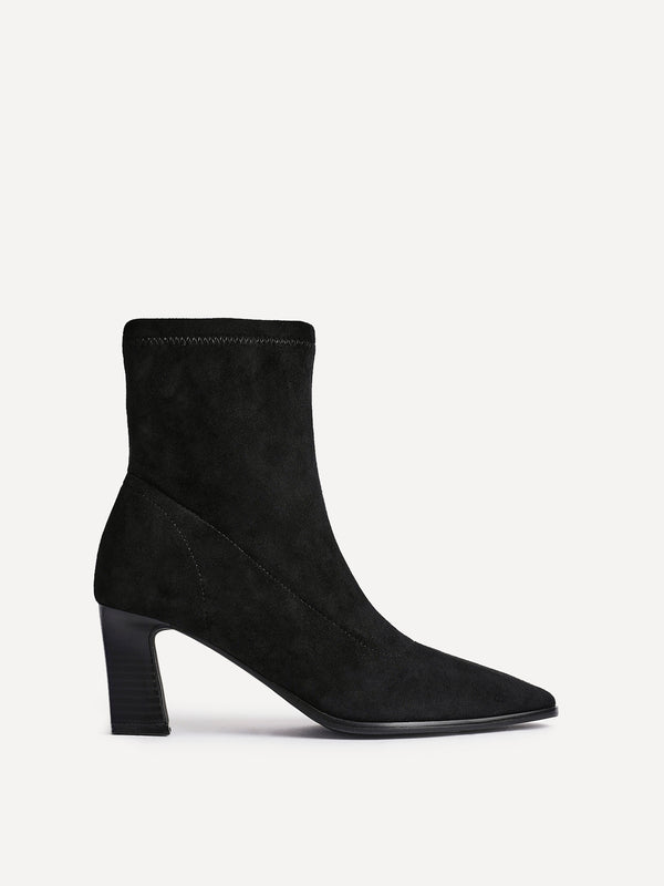 Linzi Black Faux Suede Sock Ankle Boot With Stacked Heel