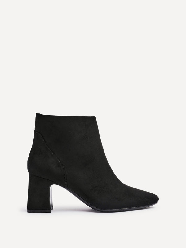 Linzi Black Faux Suede Soft Square Toe Block Heel Ankle Boot