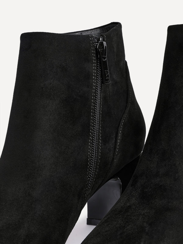 Linzi Black Faux Suede Soft Square Toe Block Heel Ankle Boot