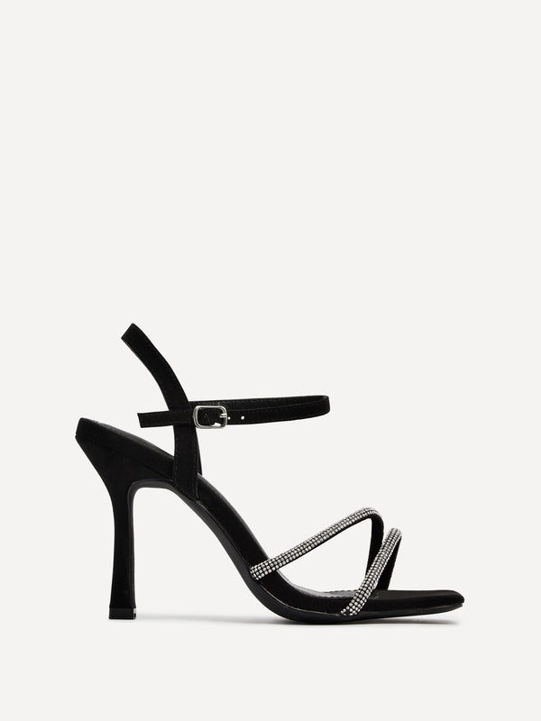 Linzi Black Faux Suede Square Toe Diamonte Embellished Heel