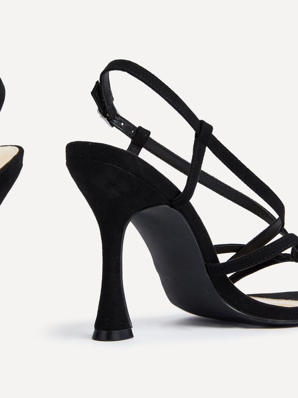 Linzi Black Faux Suede Square Toe High Heel With Crossover Straps