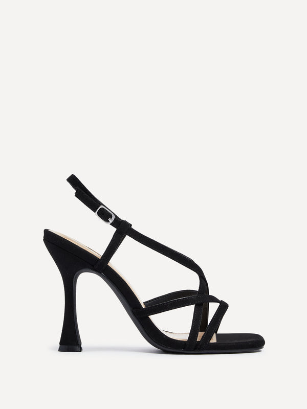 linzi Black Faux Suede Square Toe High Heel With Crossover straps