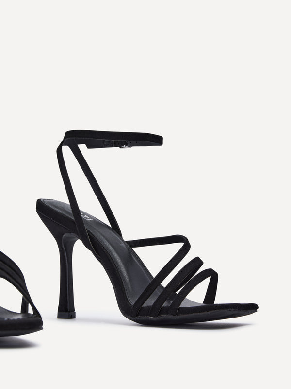 Linzi Black Faux Suede Strappy Heel Sandal With Ankle Strap