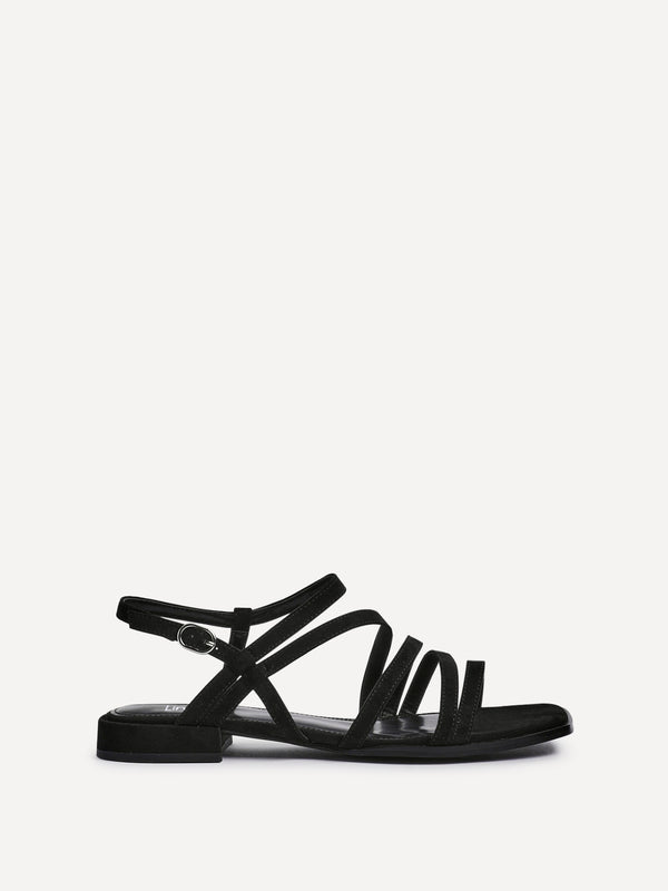 Linzi Black Faux Suede Strappy Sandals With Mini Block Heel