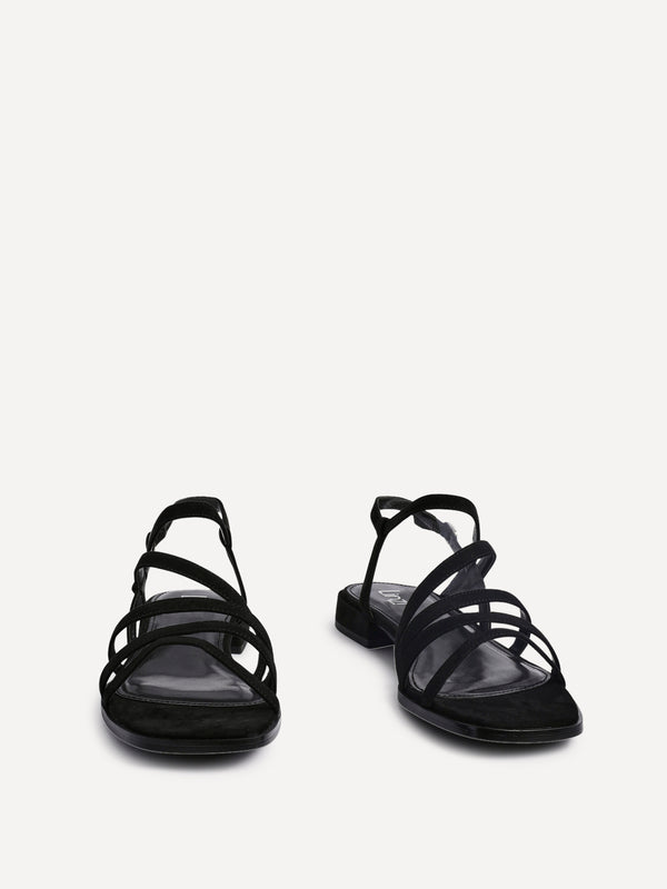 Linzi Black Faux Suede Strappy Sandals With Mini Block Heel