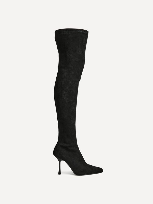 Linzi Black Faux Suede Stretch Over The Knee Stiletto Boot