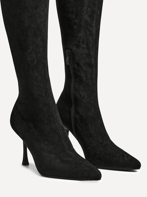 Linzi Black Faux Suede Stretch Over The Knee Stiletto Boot