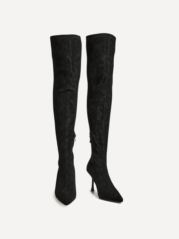 Linzi Black Faux Suede Stretch Over The Knee Stiletto Boot