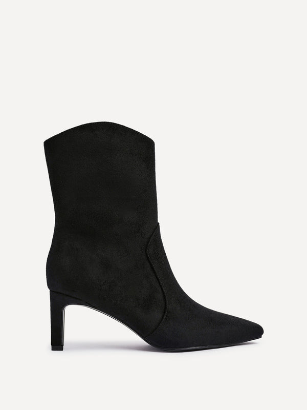 Linzi Black Faux Suede Western Inspired Heeled Boot