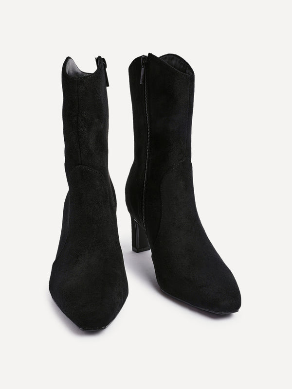 Linzi Black Faux Suede Western Inspired Heeled Boot