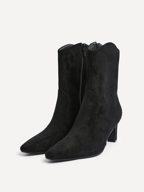 Linzi Black Faux Suede Western Inspired Heeled Boot