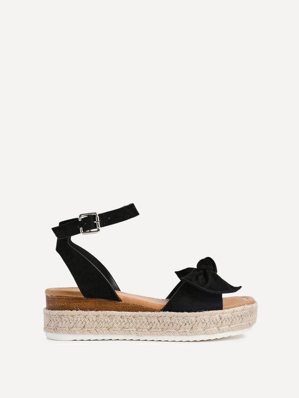 Linzi Black Flatform Espadrille Inspired Sandal With Bow Detail