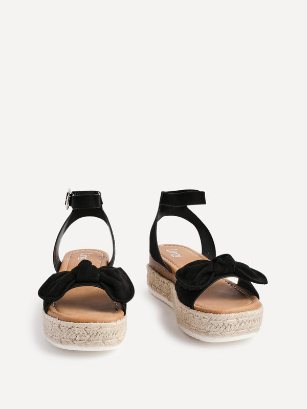 Linzi Black Flatform Espadrille Inspired Sandal With Bow Detail