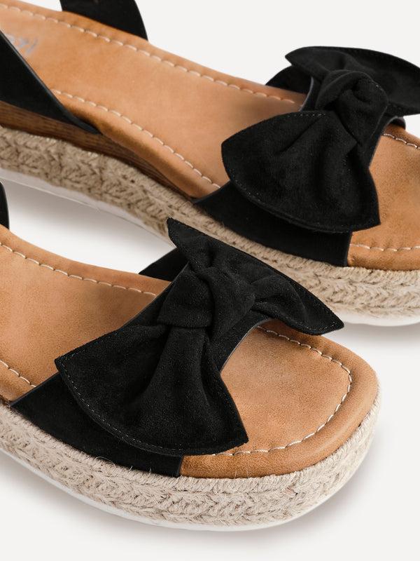 Linzi Black Flatform Espadrille Inspired Sandal With Bow Detail