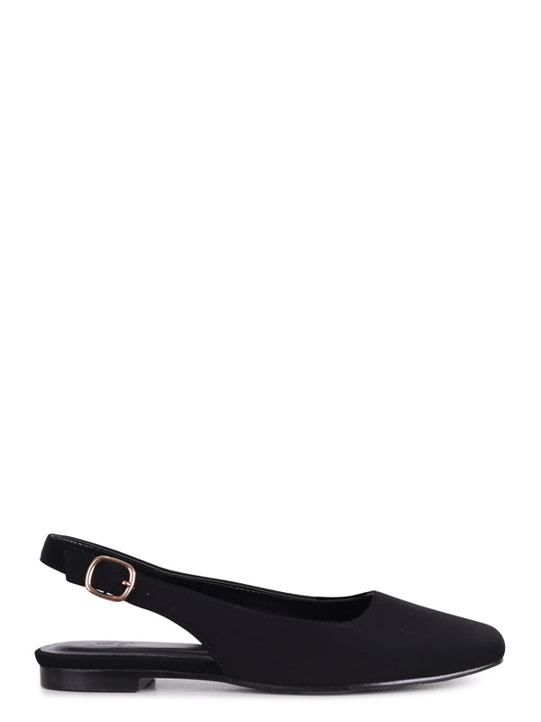Linzi Black Lycra Square Toe Flat Shoe With Open Back