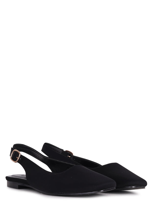 Linzi Black Lycra Square Toe Flat Shoe With Open Back