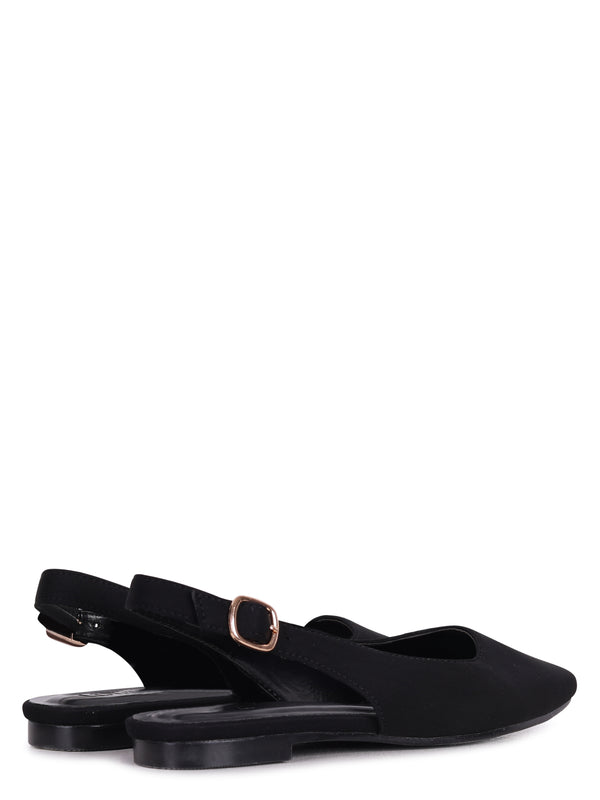 Linzi Black Lycra Square Toe Flat Shoe With Open Back