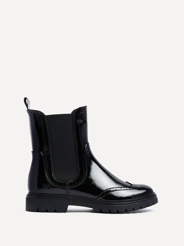 Linzi Black Patent Chelsea Ankle Boot With Stitched Detail