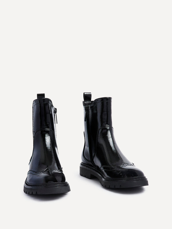 Linzi Black Patent Chelsea Ankle Boot With Stitched Detail