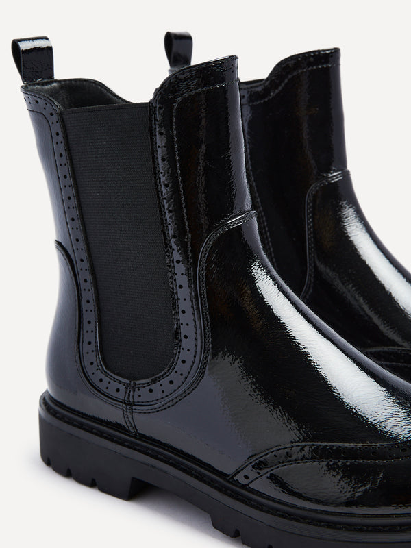 Linzi Black Patent Chelsea Ankle Boot With Stitched Detail