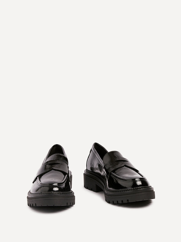 Linzi Black Patent Chunky Loafer With Classic Front Tab