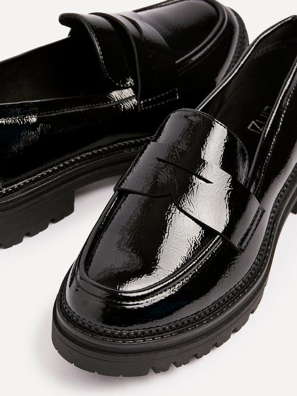 Linzi Black Patent Chunky Loafer With Classic Front Tab