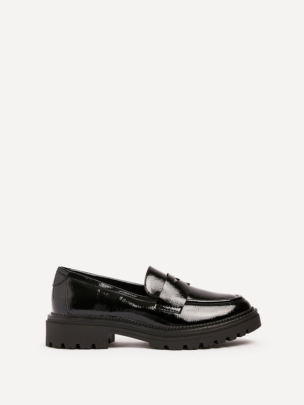 Linzi Black Patent Chunky Loafer With Classic Front Tab