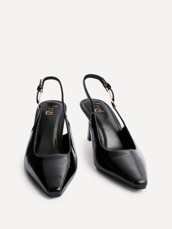 Linzi Black Patent Faux Leather Sling Back Court Heel