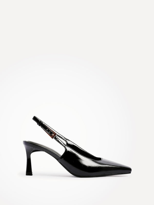 Linzi Black Patent Faux Leather Sling Back Court Heel