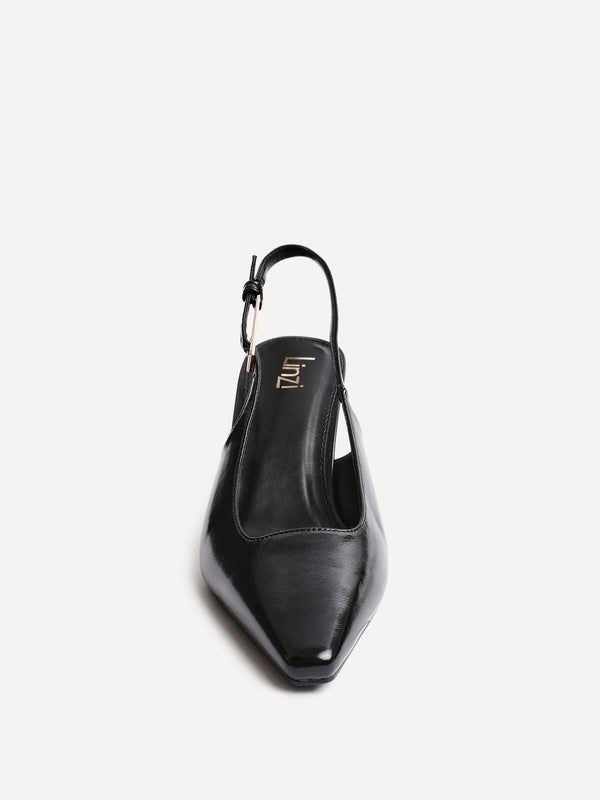 Linzi Black Patent Faux Leather Sling Back Court Heel