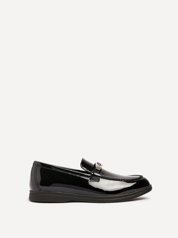 Linzi Black Patent Slip On Loafer With Buckle Detail