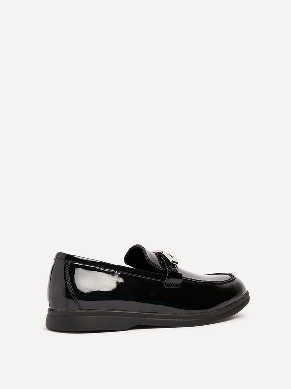Linzi Black Patent Slip On Loafer With Buckle Detail