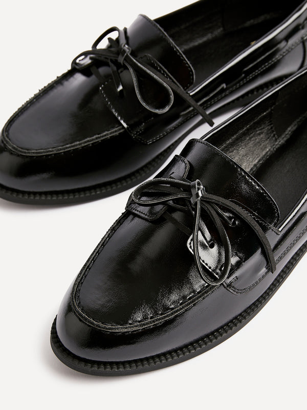 Linzi Black Patent Slip On Loafer With Lace Detailing