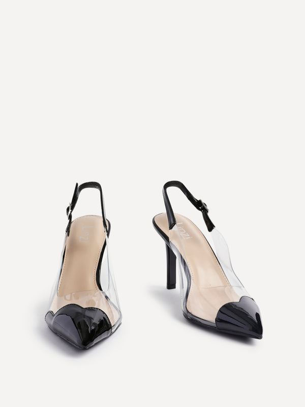 Linzi Black Perspex Patent Mix Slingback Court Heels